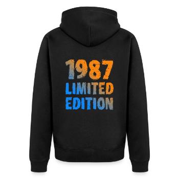 1987 édition limitée anniversaire cadeau femme mari - Veste à capuche bio Premium Unisexe - noir - Dos - Nico (187cm)
