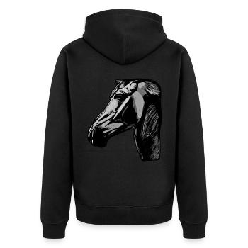 Pferd Tier Motiv - Unisex Premium Bio Zip Hoodie - Schwarz - Hinten - Nico (187cm)