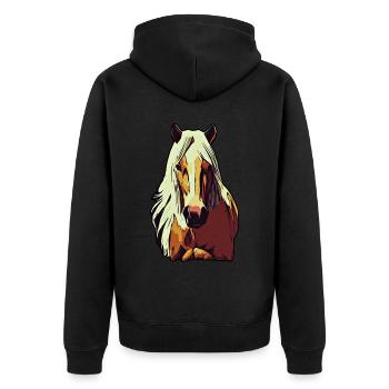 Pferd Tier Motiv - Unisex Premium Bio Zip Hoodie - Schwarz - Hinten - Nico (187cm)