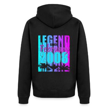 2008 geboren Legende Februar Vintage - Unisex Premium Bio Zip Hoodie - Schwarz - Hinten - Nico (187cm)
