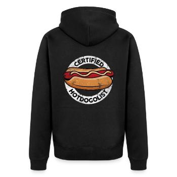 Cool Hot Dog Design for Men Women Boys Sausage - Unisex Premium Organic Zip Hoodie - black - Back - Nico (187cm)