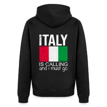 Italy Saying - Unisex Premium Organic Zip Hoodie - black - Back - Nico (187cm)
