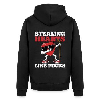 Stealing hearts like Pucks Funny Kids Boys - Unisex Premium Organic Zip Hoodie - black - Back - Nico (187cm)