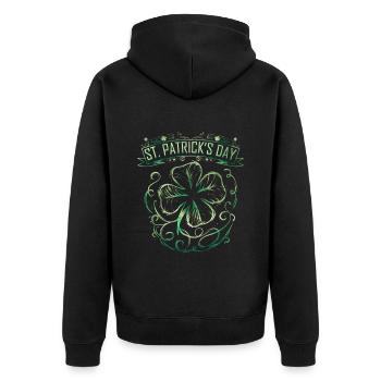 Vintage Label Four Leaf Clover Shamrock On St - Unisex Premium Bio Zip Hoodie - Schwarz - Hinten - Nico (187cm)
