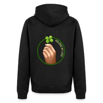 Holding My Luck Four Leaf Clover On St Patricks - Unisex Premium Bio Zip Hoodie - Schwarz - Hinten - Nico (187cm)