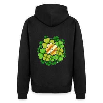 Golden Four Leaf Clover Shamrock Logo For St - Unisex Premium Bio Zip Hoodie - Schwarz - Hinten - Nico (187cm)