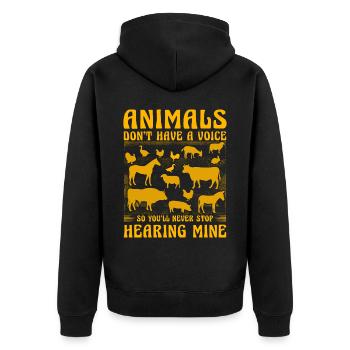 Animals don't have a voice you'll never stop hear - Unisex Premium Bio Zip Hoodie - Schwarz - Hinten - Nico (187cm)