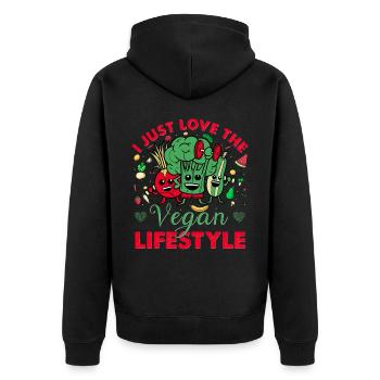 J’adore le style de vie végétalien - Veste à capuche bio Premium Unisexe - noir - Dos - Nico (187cm)