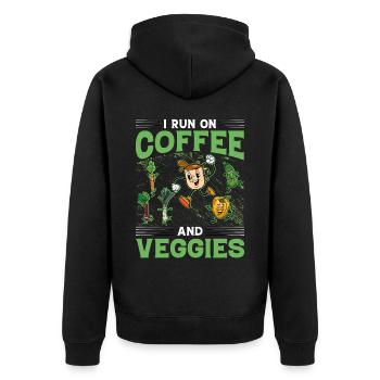 I run on Coffee and Veggies Vegan - Unisex Premium Organic Zip Hoodie - black - Back - Nico (187cm)
