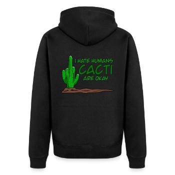 Kaktus Mittelfinger Kakteen - Unisex Premium Bio Zip Hoodie - Schwarz - Hinten - Nico (187cm)
