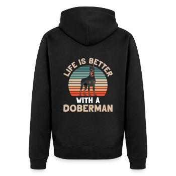 Life is better with a Doberman dogs - Unisex Premium Organic Zip Hoodie - black - Back - Nico (187cm)