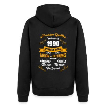 Februar 1990 Vintage Geburtstag Geschenk - Unisex Premium Bio Zip Hoodie - Schwarz - Hinten - Nico (187cm)