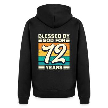 72 Geburtstag Geschenk Jahre Lustig Spruch - Unisex Premium Bio Zip Hoodie - Schwarz - Hinten - Nico (187cm)