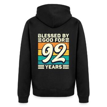 92 Geburtstag Geschenk Jahre Lustig Spruch - Unisex Premium Bio Zip Hoodie - Schwarz - Hinten - Nico (187cm)