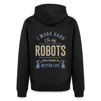 Robot Robotics Engineer I Work - Unisex Premium Organic Zip Hoodie - black - Back - Nico (187cm)