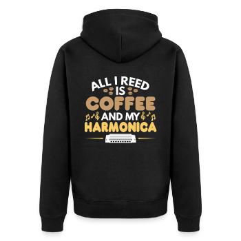All I Reed Is Coffee And My Harmonica - Unisex Premium Organic Zip Hoodie - black - Back - Nico (187cm)