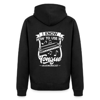 Harmonicists Know How To User Their Tongue - Unisex Premium Bio Zip Hoodie - Schwarz - Hinten - Nico (187cm)