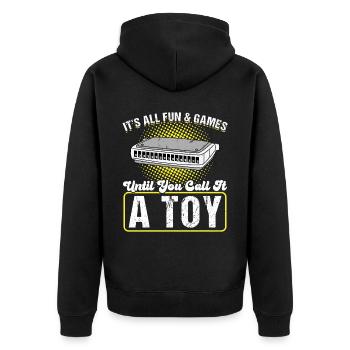 It's All Fun And Games Until You Call It A Toy - Unisex Premium Bio Zip Hoodie - Schwarz - Hinten - Nico (187cm)