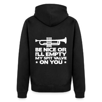 Be Nice Or I'll Empty My Spit Valve On You Funny F - Unisex Premium Bio Zip Hoodie - Schwarz - Hinten - Nico (187cm)
