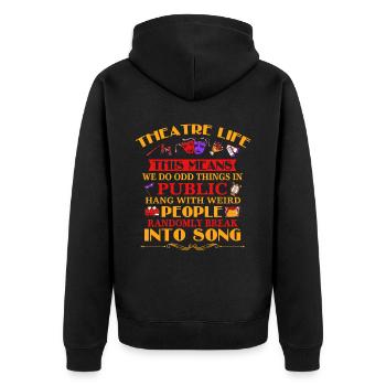 Broadway, Musical, Theater-Nerd - Unisex Premium Bio Zip Hoodie - Schwarz - Hinten - Nico (187cm)