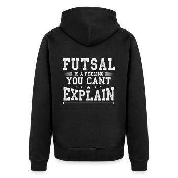Futsal, Fußball, - Unisex Premium Bio Zip Hoodie - Schwarz - Hinten - Nico (187cm)