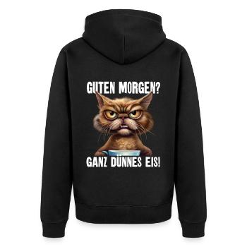 Guten Morgen? Ganz Dünnes Eis! Katze Kaffee - Unisex Premium Bio Zip Hoodie - Schwarz - Hinten - Nico (187cm)