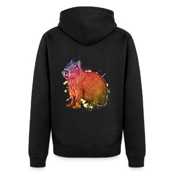 Capybara Wasserschwein Bunt - Unisex Premium Bio Zip Hoodie - Schwarz - Hinten - Nico (187cm)