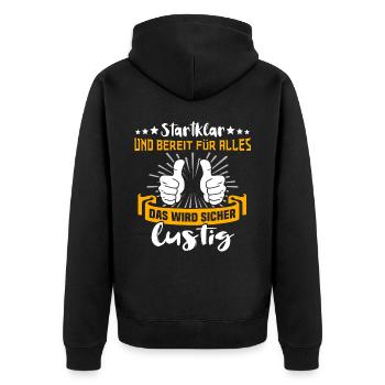 Motivation Kann Losgehen Sprüche - Unisex Premium Bio Zip Hoodie - Schwarz - Hinten - Nico (187cm)