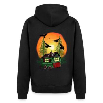 Waldbewohner Freizeit Bauwagen Camping Hütte Natur - Unisex Premium Bio Zip Hoodie - Schwarz - Hinten - Nico (187cm)