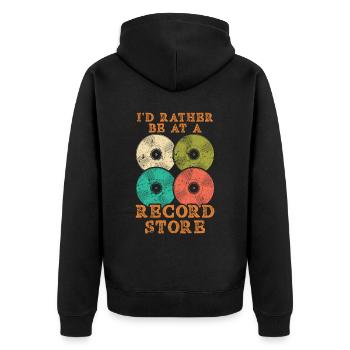 Ich wäre lieber in einem Plattenladen Vinyl Player Musik - Unisex Premium Bio Zip Hoodie - Schwarz - Hinten - Nico (187cm)