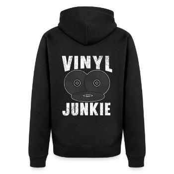 Vinyl Junkie Vinyl Plattenspieler Musik Liebhaber - Unisex Premium Bio Zip Hoodie - Schwarz - Hinten - Nico (187cm)