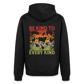 Be Kind to every Kind Animal Love Vegan - Unisex Premium Organic Zip Hoodie - black - Back - Nico (187cm)