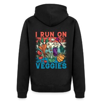 I run on Veggies Vegan - Unisex Premium Bio Zip Hoodie - Schwarz - Hinten - Nico (187cm)