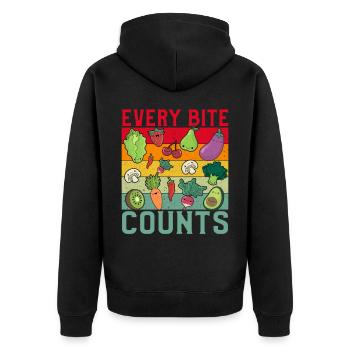 Every Bite Counts Vegan - Unisex Premium Bio Zip Hoodie - Schwarz - Hinten - Nico (187cm)
