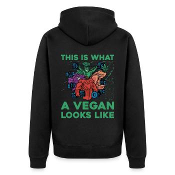 This is what a vegan looks like - Unisex Premium Bio Zip Hoodie - Schwarz - Hinten - Nico (187cm)