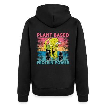 Plant based Protein Power Vegan - Unisex Premium Bio Zip Hoodie - Schwarz - Hinten - Nico (187cm)