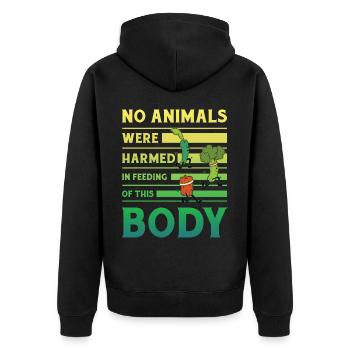No animals were harmed in feeding of this Body - Unisex Premium Bio Zip Hoodie - Schwarz - Hinten - Nico (187cm)