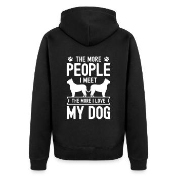 Je mehr Menschen ich treffe, desto mehr liebe ich - Unisex Premium Bio Zip Hoodie - Schwarz - Hinten - Nico (187cm)