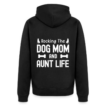 Rocking The Dog Mama und Tante Leben - Unisex Premium Bio Zip Hoodie - Schwarz - Hinten - Nico (187cm)