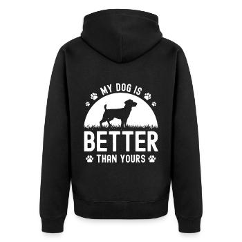Mein Hund ist besser als deiner - Unisex Premium Bio Zip Hoodie - Schwarz - Hinten - Nico (187cm)