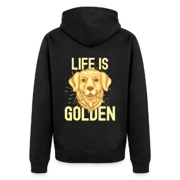 Life is golden - Unisex Premium Organic Zip Hoodie - black - Back - Nico (187cm)