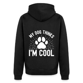 Mein Hund denkt, ich bin cool - Unisex Premium Bio Zip Hoodie - Schwarz - Hinten - Nico (187cm)