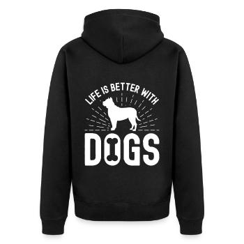 Life is better with dogs - Unisex Premium Organic Zip Hoodie - black - Back - Nico (187cm)