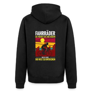 Cooles Mountainbiker Biker Fahrrad Motiv - Unisex Premium Bio Zip Hoodie - Schwarz - Hinten - Nico (187cm)