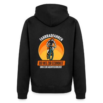 Cooles Mountainbiker Biker Fahrrad Motiv - Unisex Premium Bio Zip Hoodie - Schwarz - Hinten - Nico (187cm)
