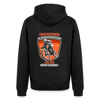 Cooles Mountainbiker Biker Fahrrad Motiv - Unisex Premium Bio Zip Hoodie - Schwarz - Hinten - Nico (187cm)