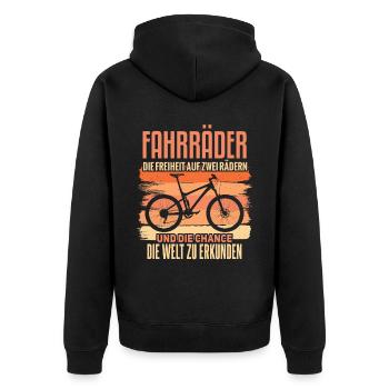 Cooles Mountainbiker Biker Fahrrad Motiv - Unisex Premium Bio Zip Hoodie - Schwarz - Hinten - Nico (187cm)