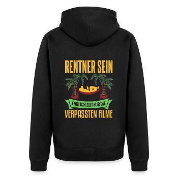 Witziges Renten Rentner Spruch Motiv - Unisex Premium Bio Zip Hoodie - Schwarz - Hinten - Nico (187cm)