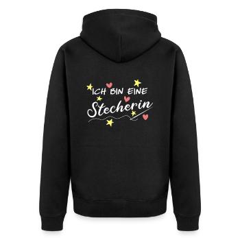 Ironisches Stecherin Embroidery Sticken Stickerin - Unisex Premium Bio Zip Hoodie - Schwarz - Hinten - Nico (187cm)