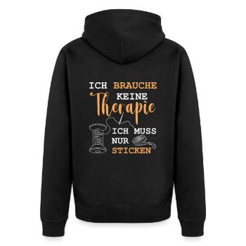 Keine Therapie Sticken Stickrahmen Stickerin Motiv - Unisex Premium Bio Zip Hoodie - Schwarz - Hinten - Nico (187cm)